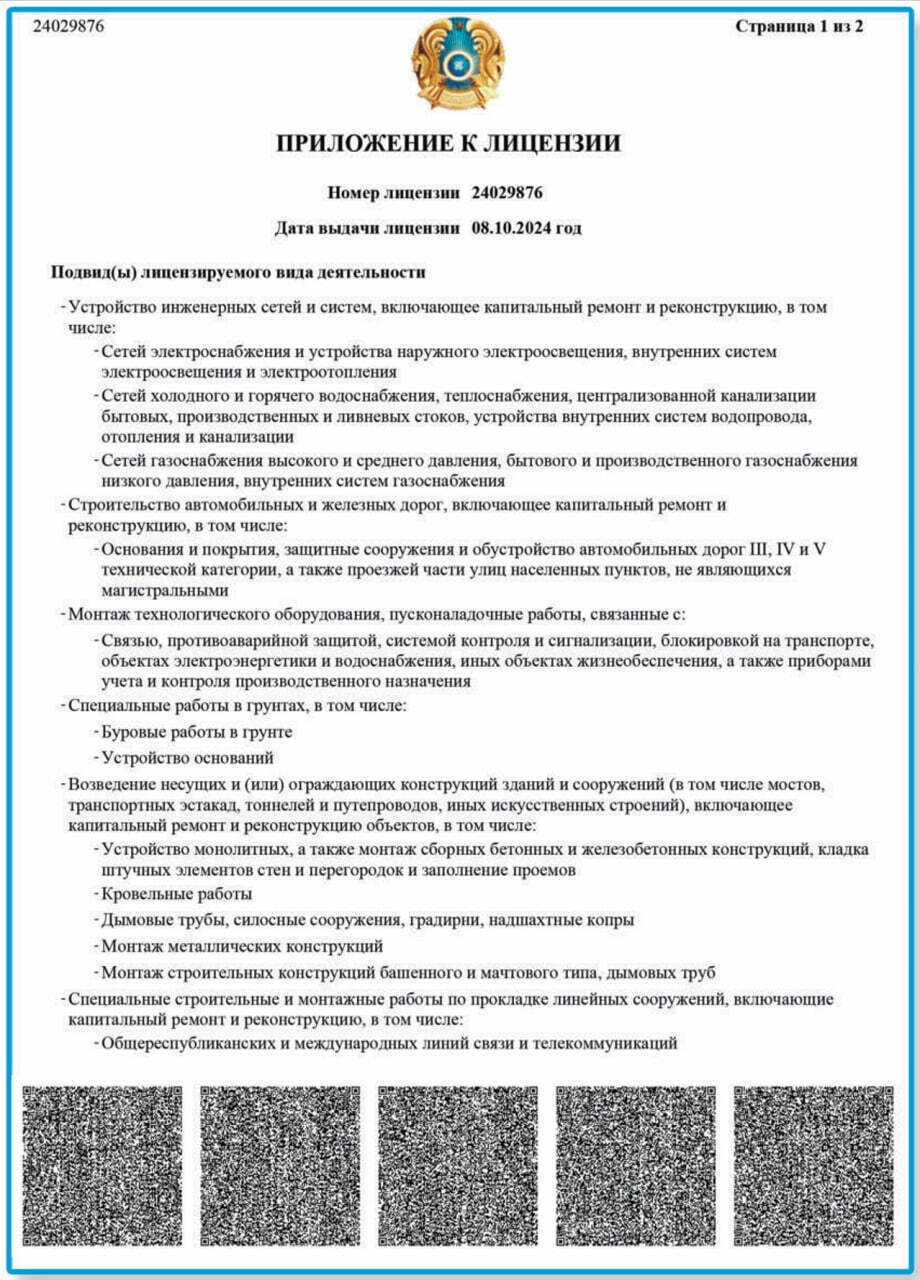 Государственная лицензия на строительно-монтажные работы — ТОО «VikRa Energy»